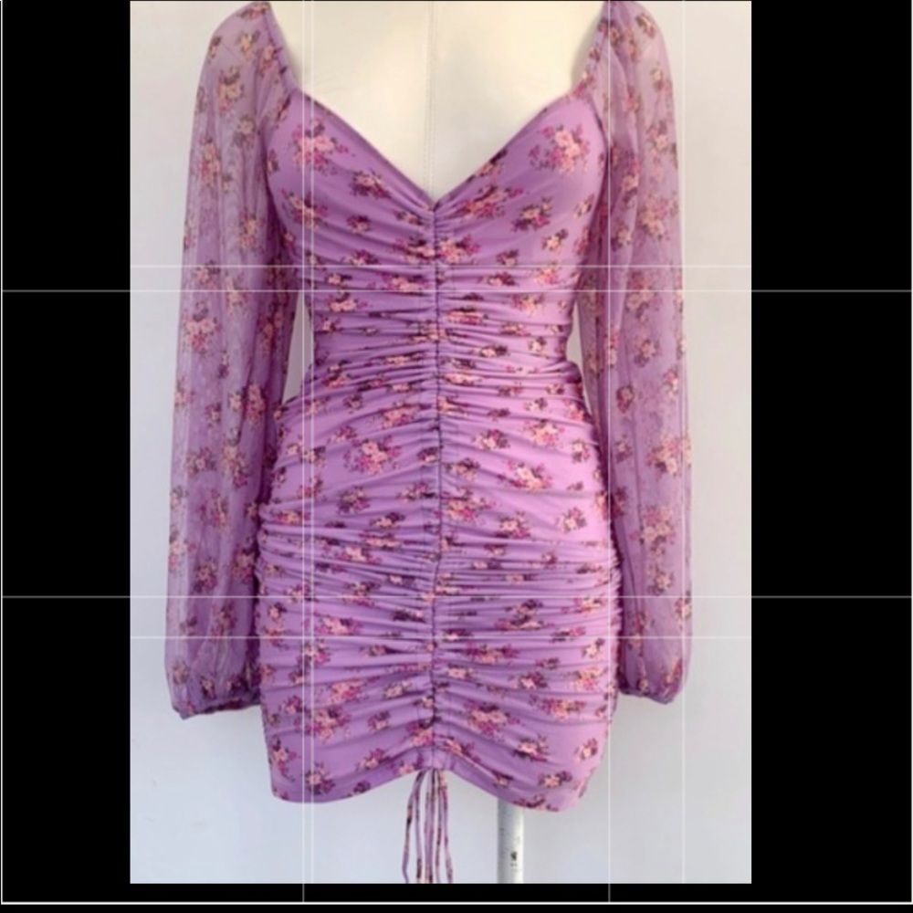 🆕VICI WILLIAM B Lavender Floral Ruched Long Sleeve